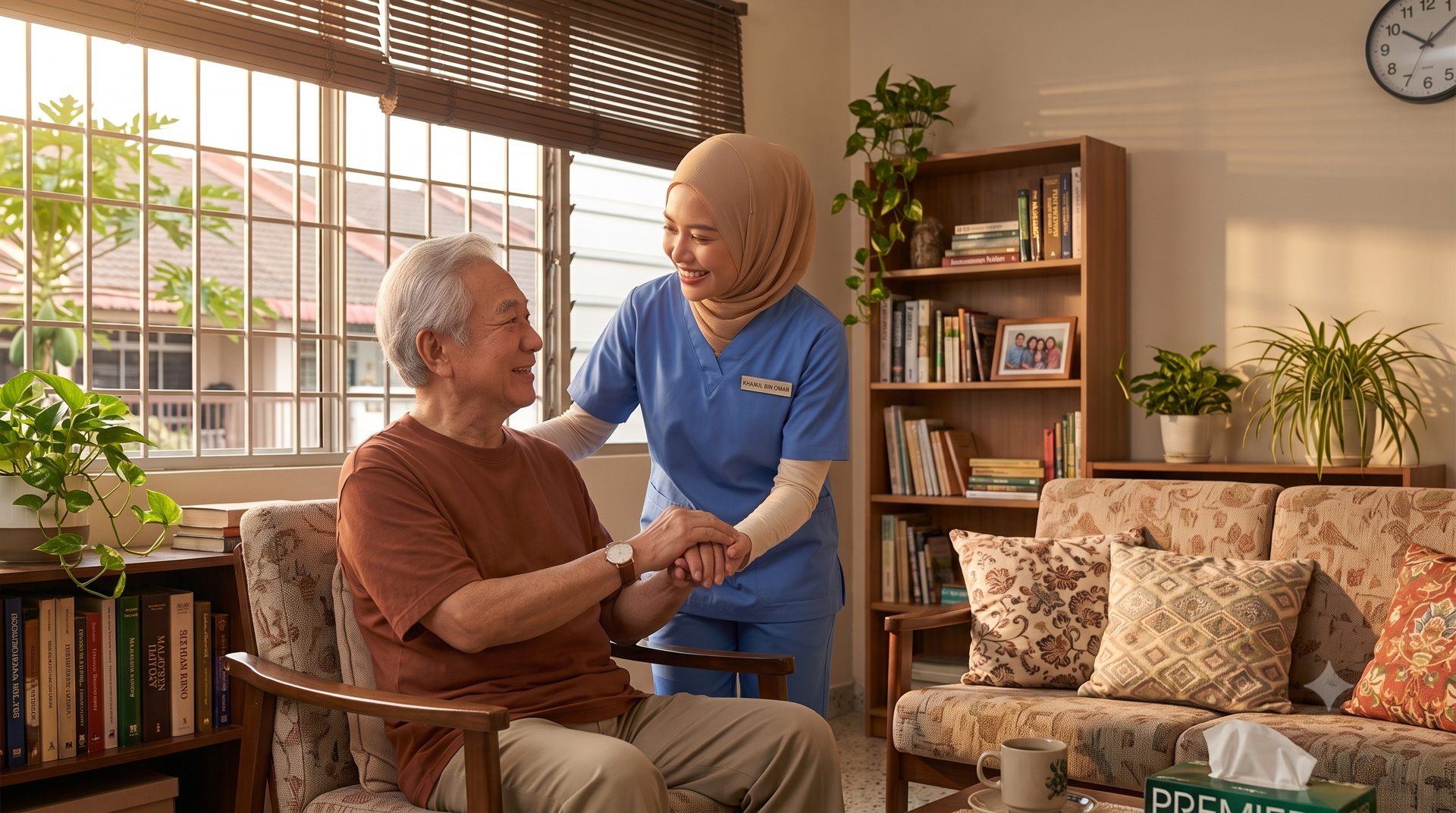 A caregiver gently holding an elderly person's hands